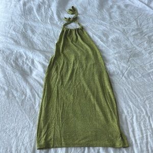 Backless green halter dress